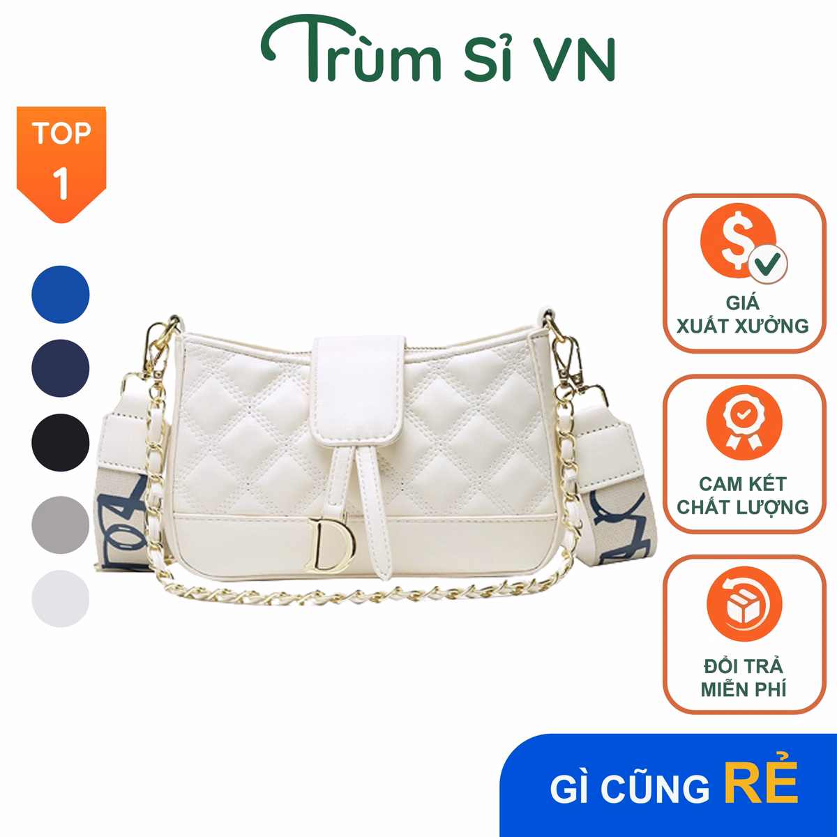 Túi Đeo Chéo Chữ R Và D Cao Cấp Chần Trám 2 Dây Size 20 T081 - Trùm Sỉ Vn