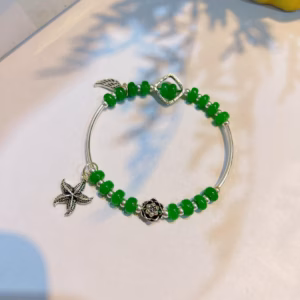 Vòng Tay Charm Bạc Ta Phối Ngọc Cẩm Thạch Dẹt Thiên Nhiên - Thắng Giang