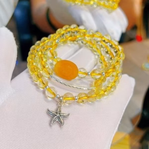 Vòng Tay Thạch Anh Vàng Thiên Nhiên Phối Charm Bạc Ta Cao Cấp - Thắng Giang