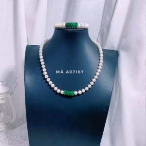 Bộ Trang Sức Ngọc Trai Nuôi Phối Ngũ Điếu Ngọc Cẩm Thạch - Thắng Giang