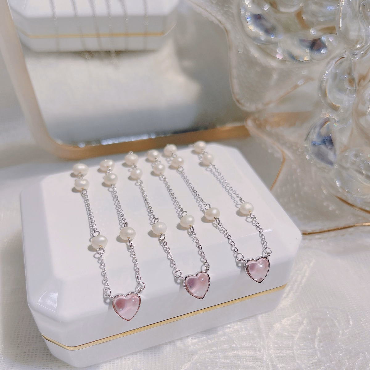 Dây Chuyền Ngọc Trai Nuôi Phối Bạc Ta Mặt Tim Hồng - Thắng Giang - Ảnh 3