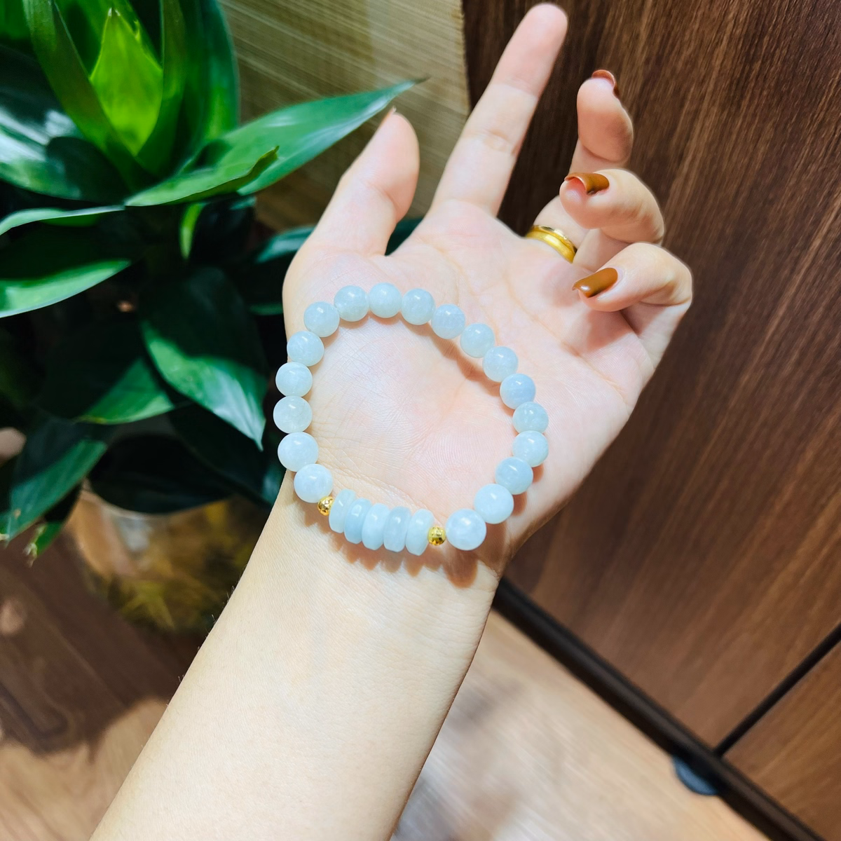 Vòng Tay Ngũ Điếu Ngọc Cẩm Thạch Trắng Thiên Nhiên - Thắng Giang