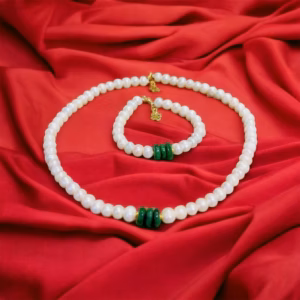 Bộ Trang Sức Ngọc Trai Nuôi Phối Tam Điếu Ngọc Cẩm Thạch Thiên Nhiên - Thắng Giang