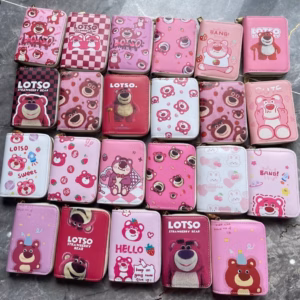 Ví Đựng Thẻ Nhiều Ngăn Cỡ Lớn Họa Tiết Gấu Dâu Tây Dễ Thương - Su