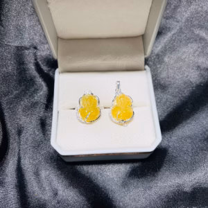 Mặt Dây Chuyền Và Nhẫn Tì Hưu Thạch Anh Tóc Vàng Thiên Nhiên Bọc Bạc - Thắng Giang