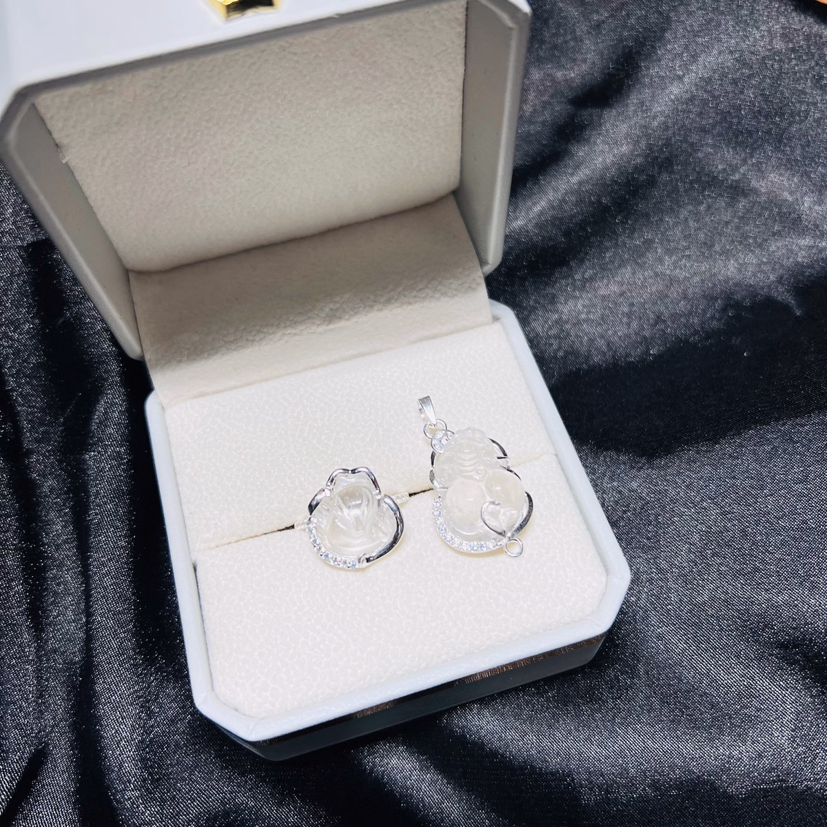 Bộ Trang Sức Hồ Ly , Tì Hưu Thạch Anh Trắng Thiên Nhiên Bọc Bạc Ta - Thắng Giang