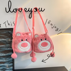 [Hàng Qc] Túi Gấu Dâu Tây Dây Rút Đeo Chéo Vải Lông Nhung Mềm Mịn Thời Trang Hàn Quốc Dễ Thương - Dmastore