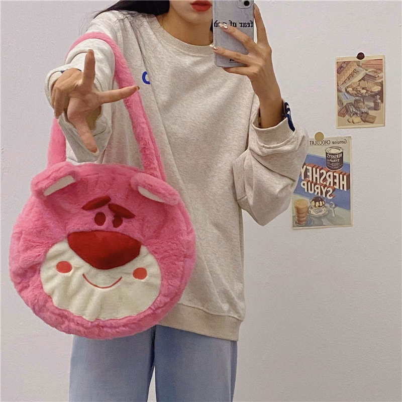 Túi Tote Học Sinh Hình Gấu Dâu Hồng Size Lớn Dạng Tròn Chia Ngăn Có Khóa Kéo Hottrend Độc Lạ Siêu Đáng Yêu - Dmastore - Ảnh 5