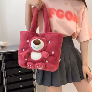 Túi Tote Học Sinh Hình Gấu Dâu Tây Cỡ Lớn Vải Nhung Lông Mềm Mịn Phong Cách Hàn Quốc Dễ Thương - Dmastore