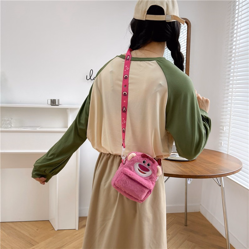 Balo - Túi Bao Tử Mini Đeo Chéo Hình Gấu Dâu Tây Lotso Họa Tiết Hoạt Hình - Dmastore - Ảnh 3