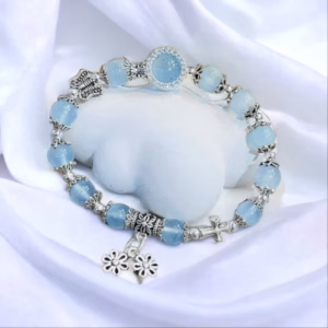Vòng Tay Charm Bạc Ta Chuẩn Phối Đá Aquamarine Thiên Nhiên - Thắng Giang