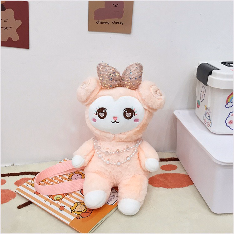 Túi Đeo Chéo Cừu Bông Đính Nơ Màu Hồng Đeo Vai Dễ Thương Cho Bạn Gái - Dmastore - Ảnh 2