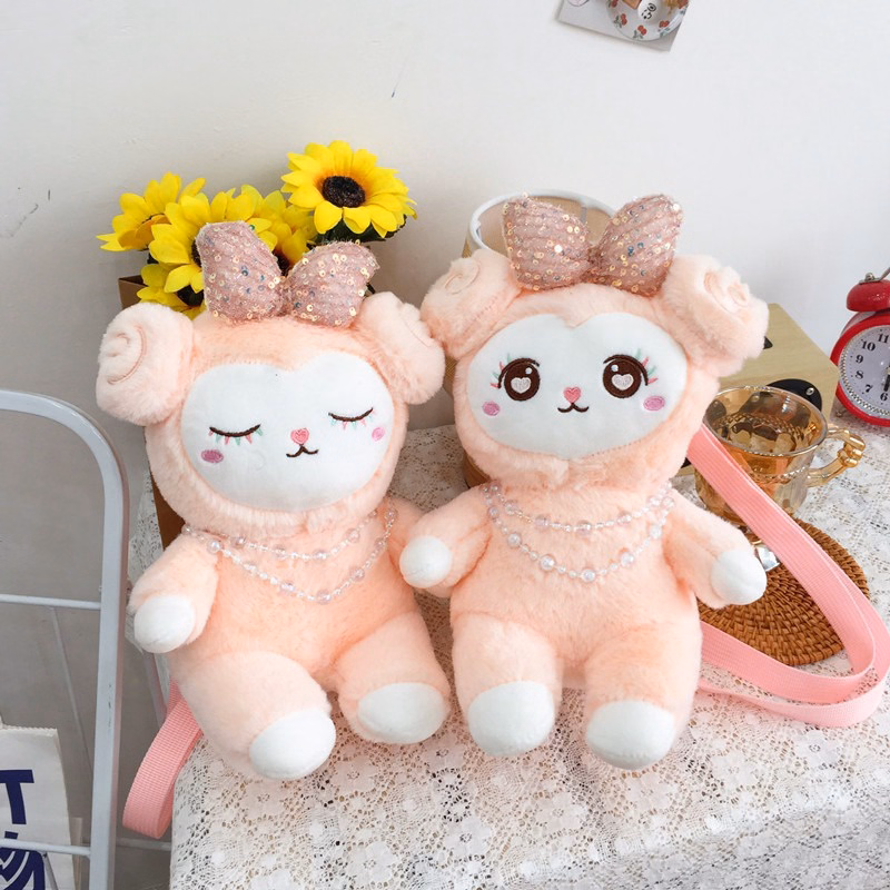 Túi Đeo Chéo Cừu Bông Đính Nơ Màu Hồng Đeo Vai Dễ Thương Cho Bạn Gái - Dmastore