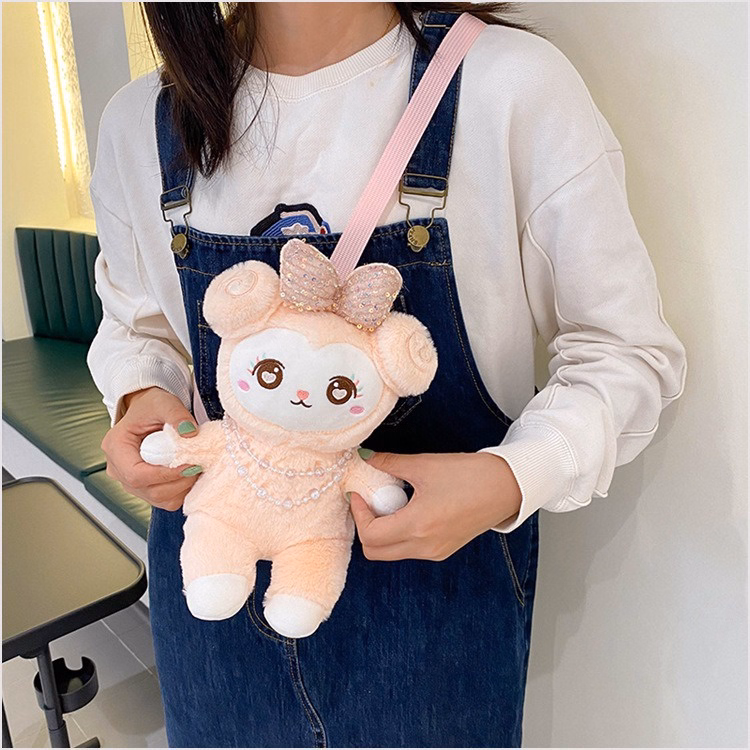 Túi Đeo Chéo Cừu Bông Đính Nơ Màu Hồng Đeo Vai Dễ Thương Cho Bạn Gái - Dmastore - Ảnh 4