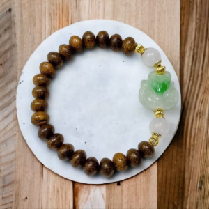 Vòng Tay Hồ Ly Ngọc Cẩm Thạch Lý Vân Thiên Nhiên Phối Trầm Hương Tốc Hạt Dẹt - Thắng Giang