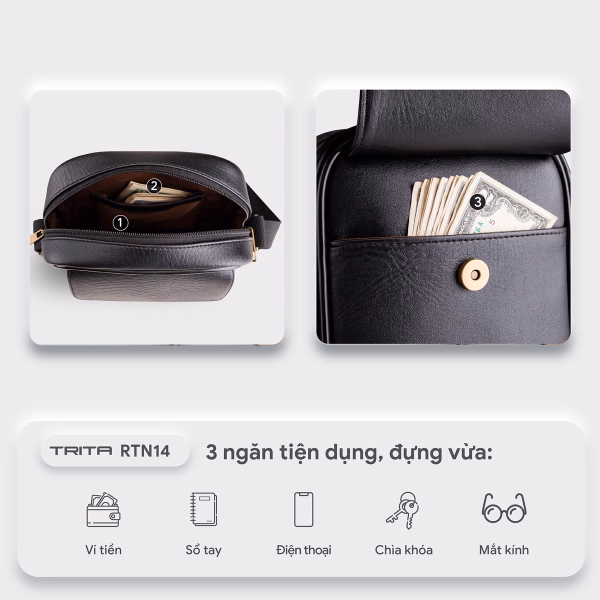 Túi Đeo Chéo Da Nam Nắp Gập Rtn14 - Trita - Ảnh 6