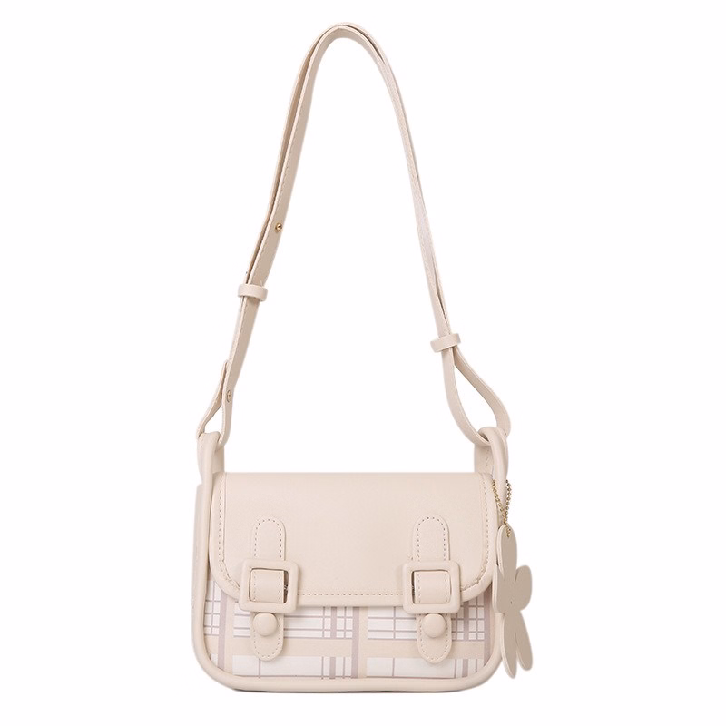 Túi Xách Nữ Đeo Chéo Đeo Vai Thời Trang Kẻ Tặng Kèm Móc Hoa Dễ Thương - Larita Fashion - Ảnh 4