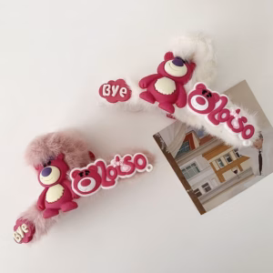 Kẹp Tóc Phủ Lông Hình Gấu Dâu Hàn Quốc - Gdn