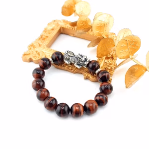 Vòng Tay Tì Hưu Bạc Ta Đá Thạch Anh Mắt Hổ Nâu Đỏ 8 Ly - Thắng Giang