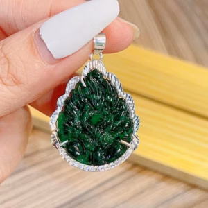 Mặt Dây Chuyền Hồ Ly Ngọc Cẩm Thạch Sơn Thủy Bọc Bạc Ta - Thắng Giang