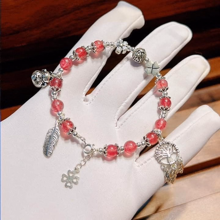 Vòng Tay Thạch Anh Dâu Tây Phối Charm Bạc Ta Cao Cấp - Thắng Giang - Ảnh 2