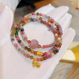 Vòng Tay Đá Tourmaline Thiên Nhiên Sen Thạch Anh Hồng Phối Charm - Thắng Giang