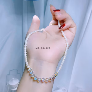 Dây Chuyền Ngọc Trai Nuôi Nước Ngọt Thiên Nhiên Phối Pha Lê Cao Cấp - Thắng Giang