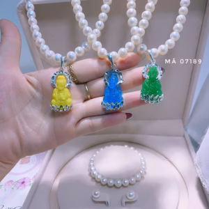 Bộ Trang Sức Ngọc Trai Nuôi Thiên Nhiên Phối Mặt Quan Âm Bọc Bạc - Thắng Giang