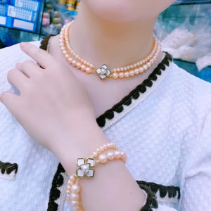 Bộ Trang Sức Ngọc Trai Nuôi Thiên Nhiên Hai Tầng Khóa Thời Trang - Thắng Giang