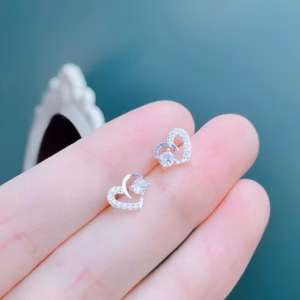 Bông Tai Nụ Tim Bạc Ta Đính Đá Có Thẻ Hóa Đơn - Thắng Giang