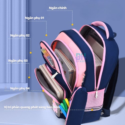 Tặng Kèm Hộp Bút - Balo Happy Chống Gù, Chống Thấm Nước , Phản Quang Phát Sáng Ban Đêm, Thiết Kế Theo Tiêu Chuẩn Nhật Bản Phù Hợp Với Học Sinh Tiểu Học, Hoạt Hình 3D Siêu Nhẹ Bhs100-Bh Kids - Ảnh 4