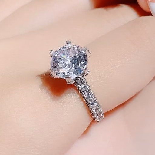 Nhẫn Đính Đá Chủ 8 Ly Bạc Ý Xi Bạch Kim Cao Cấp - Thắng Giang - Ảnh 3