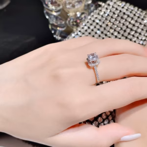 Nhẫn Vuông Bạc Ý Xi Bạch Kim Có Thẻ Hóa Đơn - Thắng Giang