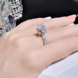 Nhẫn Hoa Bạc Ý Xi Bạch Kim Có Thẻ Hóa Đơn - Thắng Giang