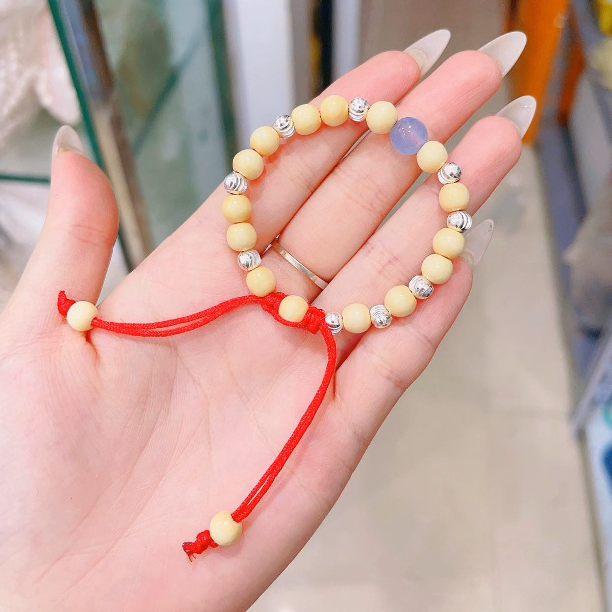 Vòng Tay Dâu Tằm Đá Phong Thủy 9 Bi Bạc Bé Gái - Thắng Giang - Ảnh 5