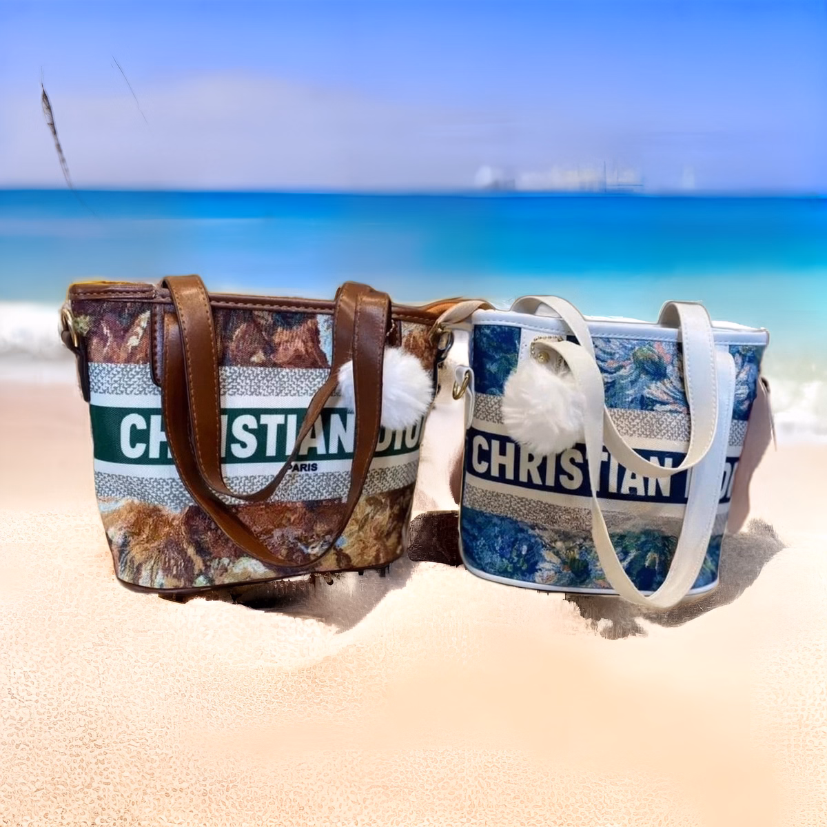 Túi Đeo Vai Dior Kèm Quả Bông Xinh Xắn Đi Chơi, Đi Biển Pp20 - Pipi Store - Ảnh 2