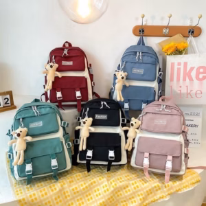 Balo Ulzzang Hàn Quôc Tặng Kèm Gấu Đựng Laptop Vải Dù Trượt Nước Thời Trang 701 - Larita Fashion