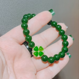 Vòng Tay Cỏ Bốn Lá Thạch Anh Xanh Màu Ngọc Bích 8 Ly - Thắng Giang