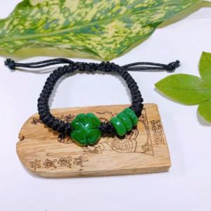 Vòng Tay Cỏ Bốn Lá Tam Điếu Ngọc Cẩm Thạch Tết Dây Đen - Thắng Giang