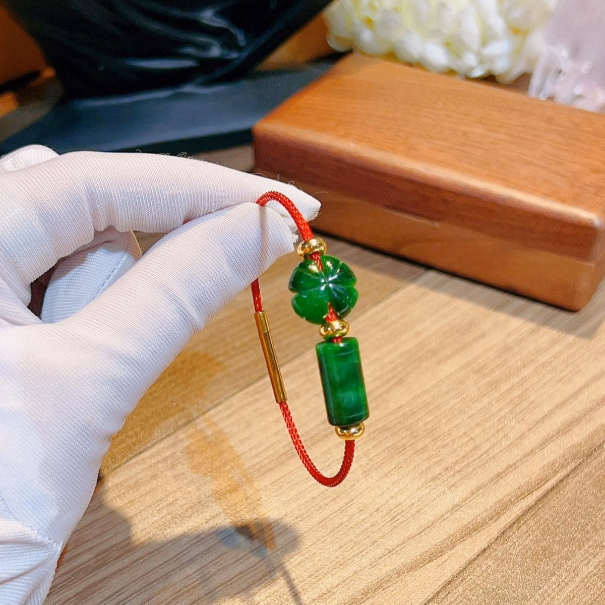 Vòng Tay Cỏ Bốn Lá Lu Thống Ngọc Cẩm Thạch Thiên Nhiên - Thắng Giang - Ảnh 2