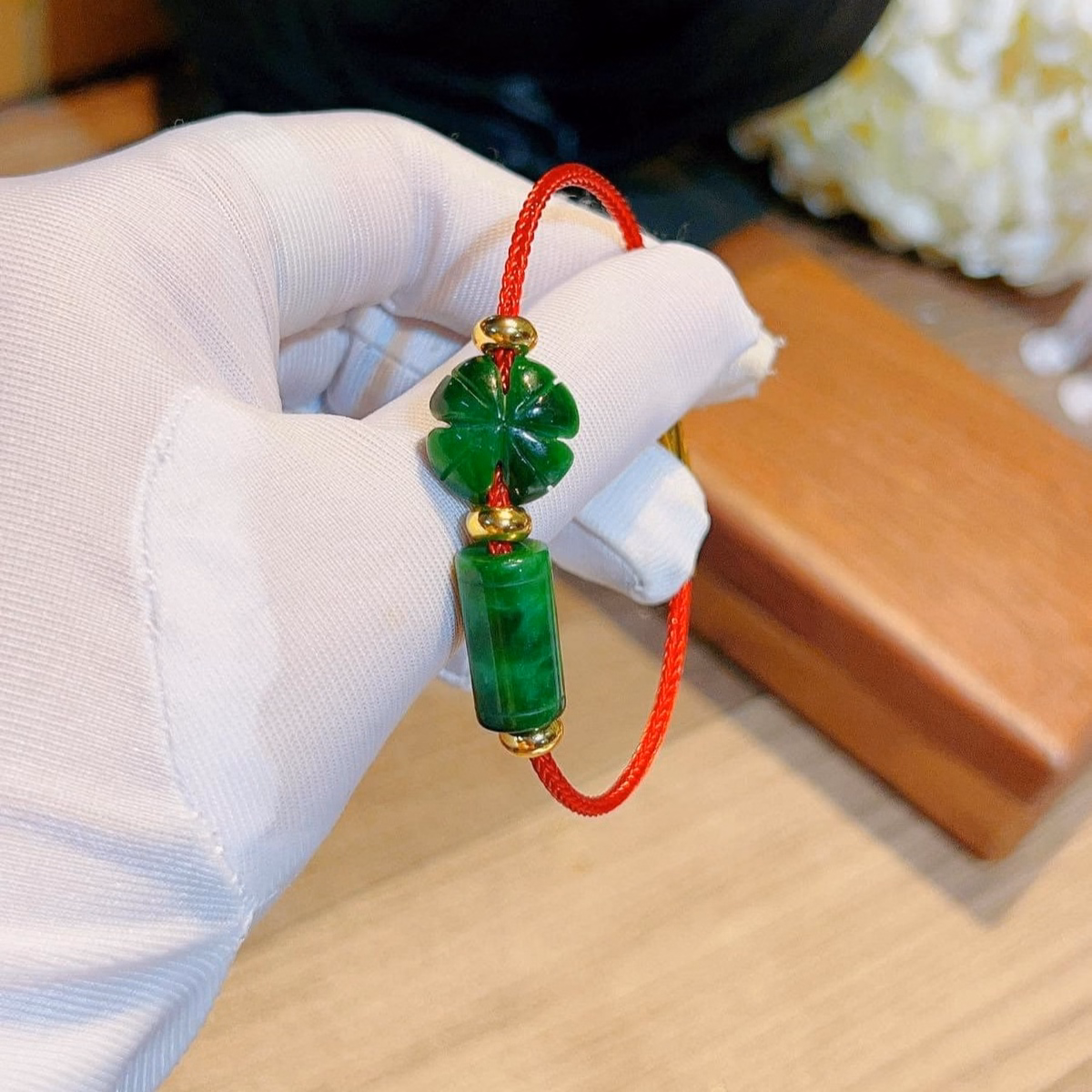 Vòng Tay Cỏ Bốn Lá Lu Thống Ngọc Cẩm Thạch Thiên Nhiên - Thắng Giang - Ảnh 3