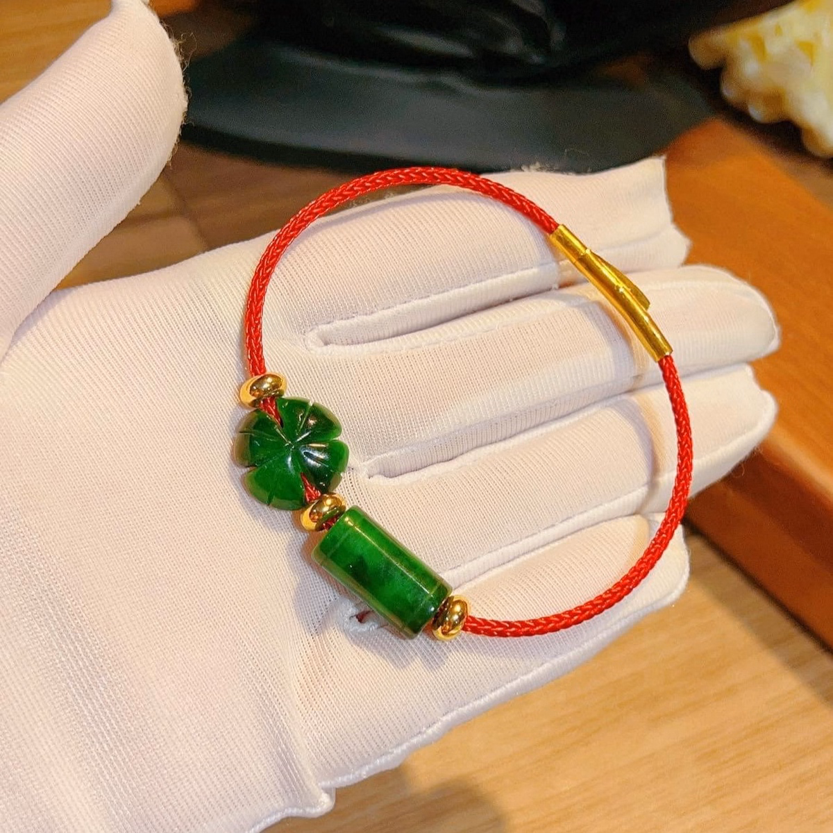 Vòng Tay Cỏ Bốn Lá Lu Thống Ngọc Cẩm Thạch Thiên Nhiên - Thắng Giang