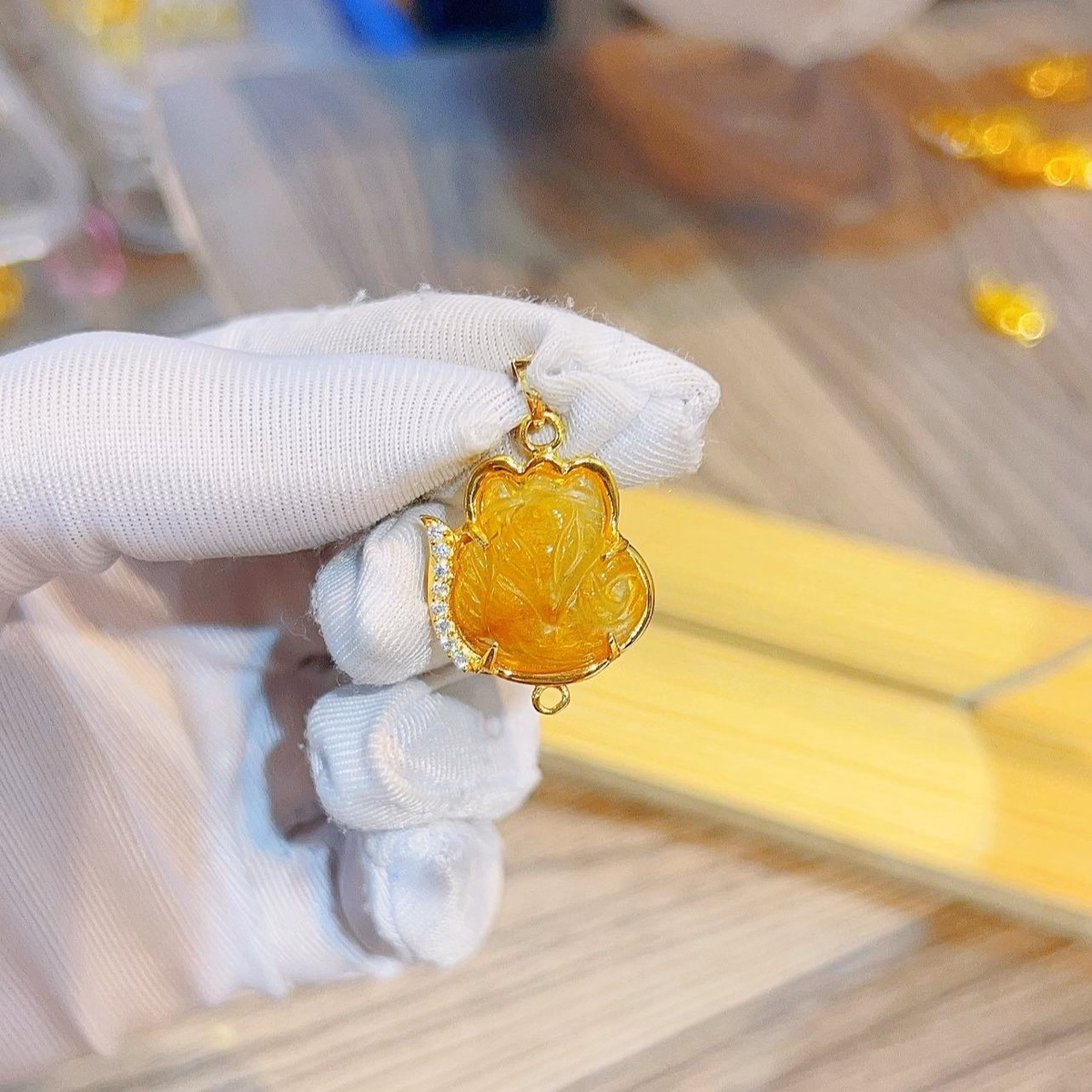 Mặt Dây Chuyền Hồ Ly Thạch Anh Tóc Vàng Thiên Nhiên Bọc Vàng Tây 10 Kara - Thắng Giang - Ảnh 3