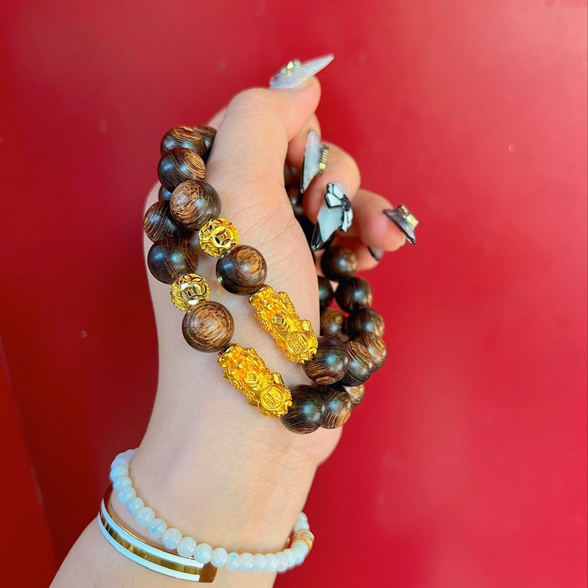 Vòng Tay Trầm Hương Sánh Chìm Thiên Nhiên Phối Tì Hưu Bạc Ta Xi Vàng - Thắng Giang - Ảnh 2