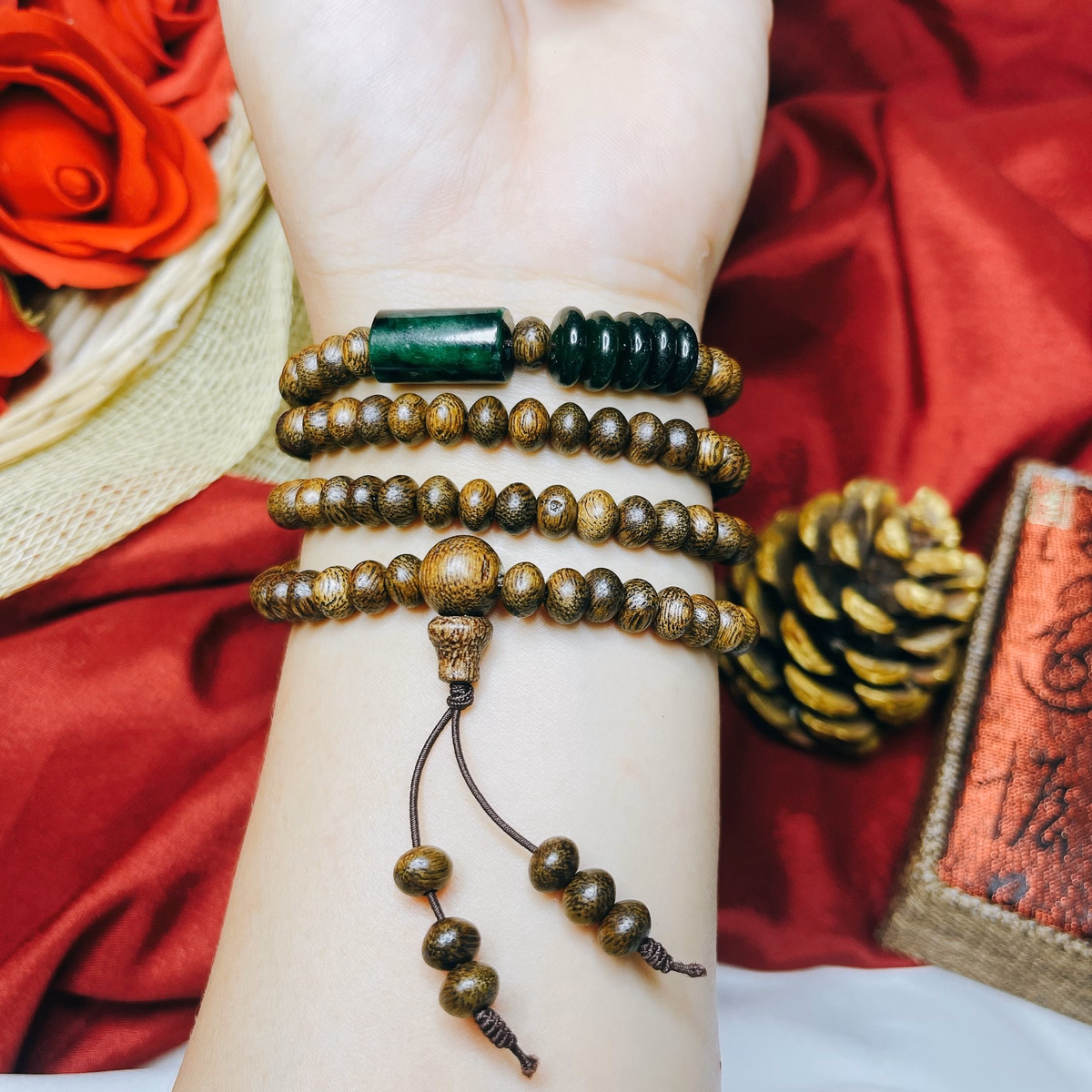 Vòng Tay Trầm Hương Tốc Dẹt Phối Lu Thống Ngũ Điếu Thiên Nhiên - Thắng Giang - Ảnh 4