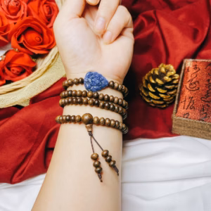 Vòng Tay Trầm Hương Tốc Dẹt Phối Hồ Ly Chúa Lapiz Thiên Thanh Thiên Nhiên - Thắng Giang