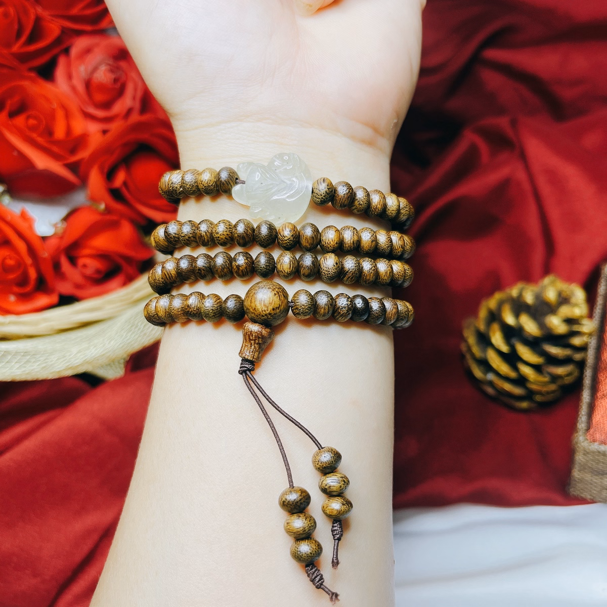 Vòng Tay Trầm Hương Tốc Dẹt Phối Hồ Ly Ngọc Cẩm Thạch Thiên Nhiên - Thắng Giang - Ảnh 4