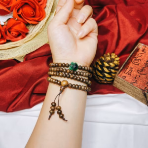 Vòng Tay Trầm Hương Tốc Dẹt Phối Túi Tiền Cẩm Thạch Thiên Nhiên - Thắng Giang