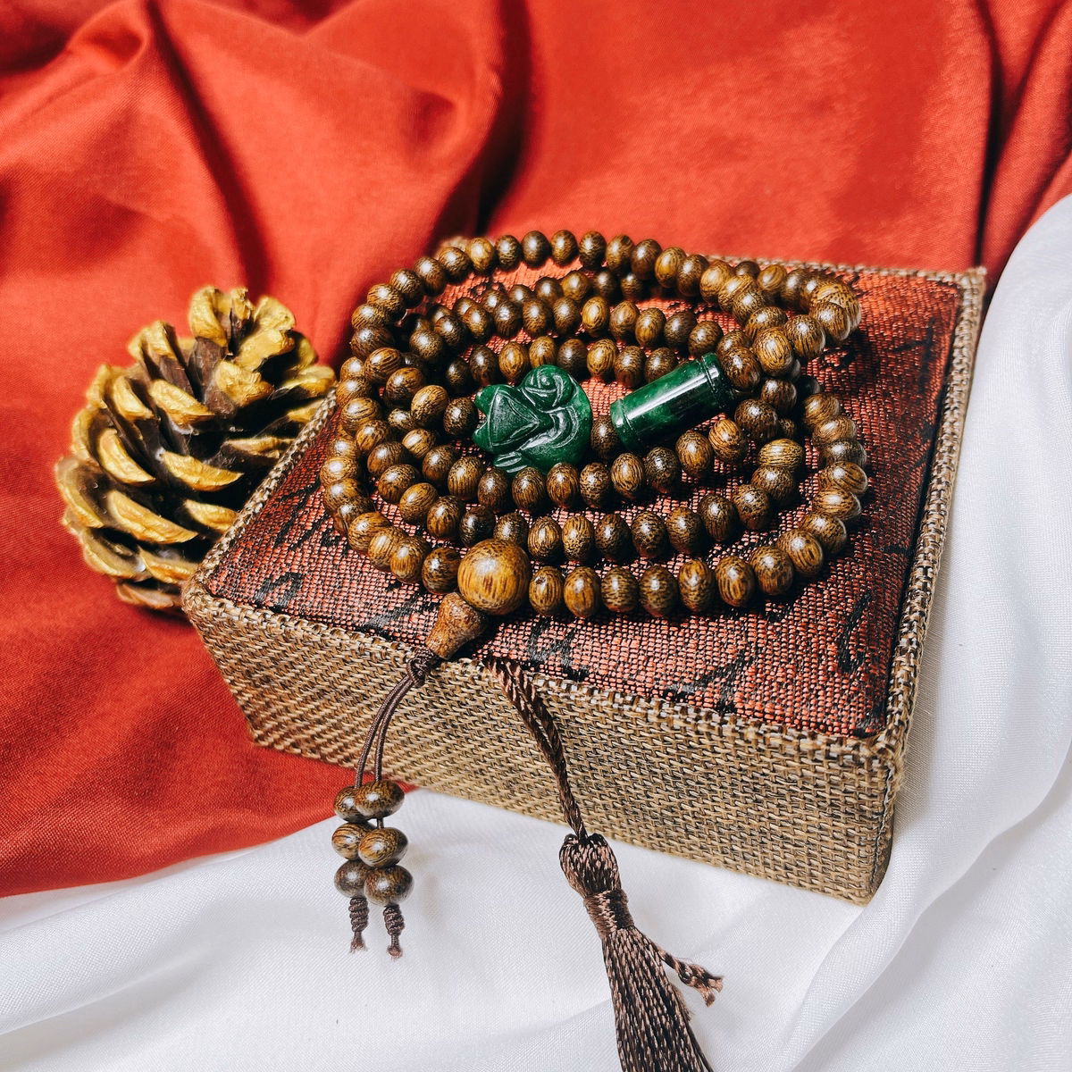 Vòng Tay Trầm Hương Tốc Dẹt Thiên Nhiên Phối Hồ Ly Lu Thống Ngọc Cẩm Thạch Thiên Nhiên - Thắng Giang - Ảnh 3