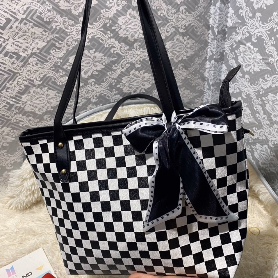 Túi Xách Tote Nữ Công Sở Họa Tiết Kẻ Đi Làm Phong Cách Alzzang Cỡ Lơn Kèm Nơ Xinh Đi Chơi 212 - Larita Fashion - Ảnh 5